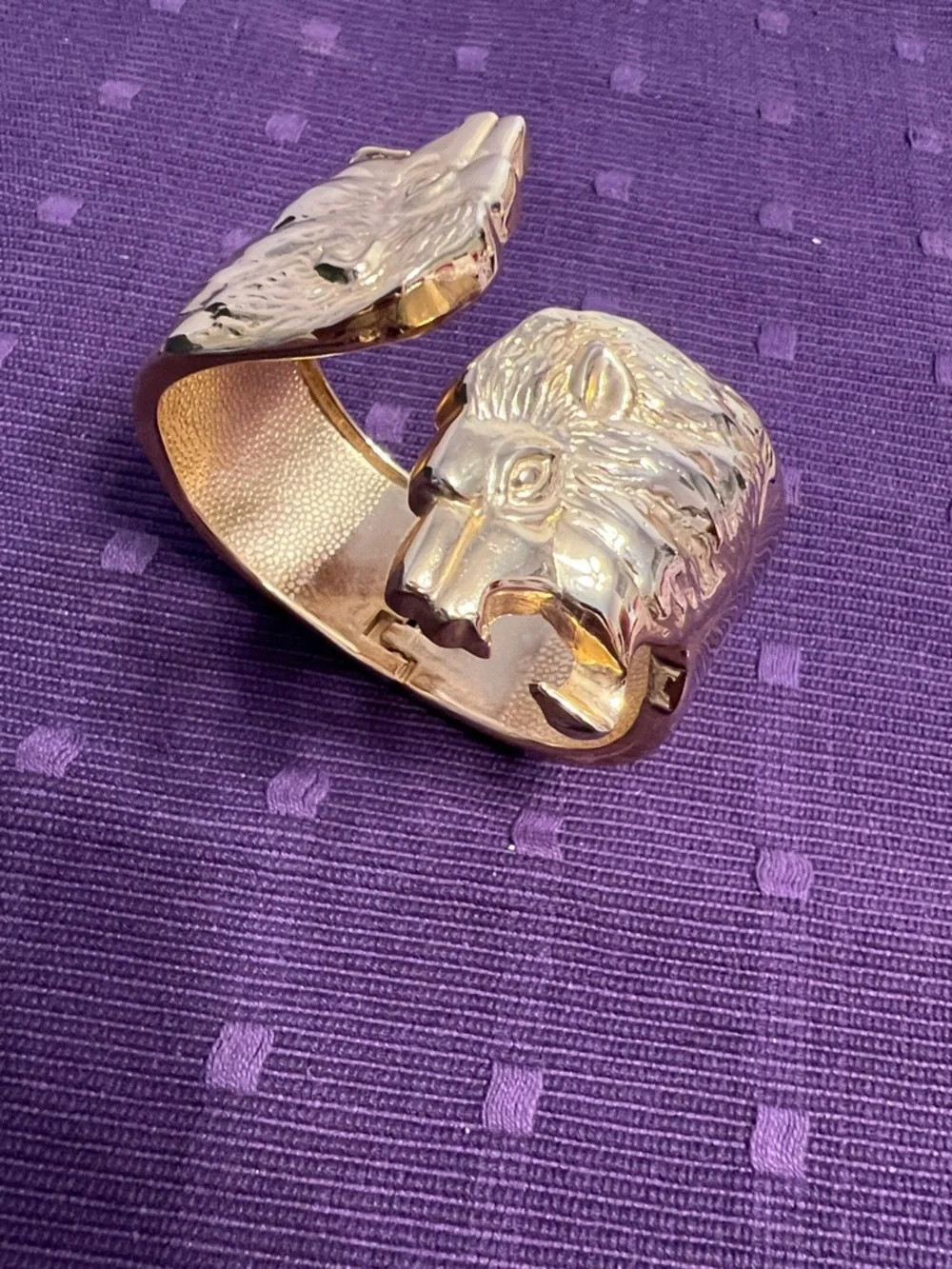 Gold Lion Head Cuff Bracelet. Vintage LN